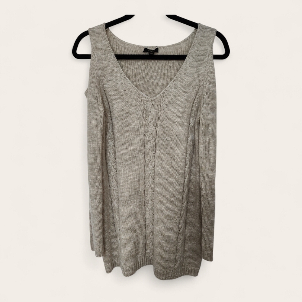 Cupio Small Cold Shoulder Beige Acrylic Sweater